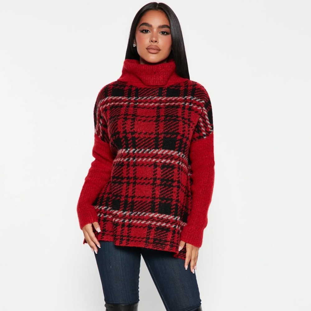 Plaid Turtleneck Sweater